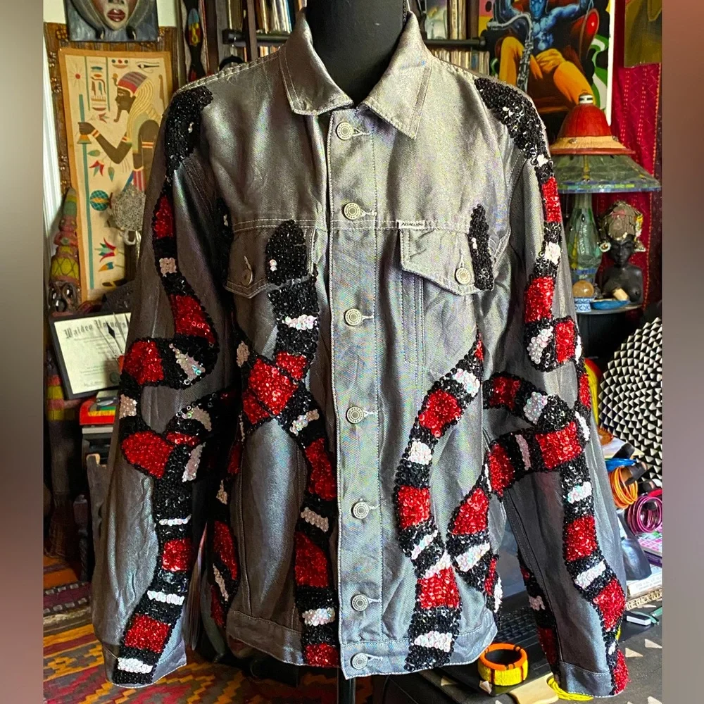 PETROLIO🖤Sequin❤️Snake🐍 Jacket🩶, ~size M - Picture 1 of 8